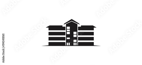 Apartment building silhouette illuminated windows