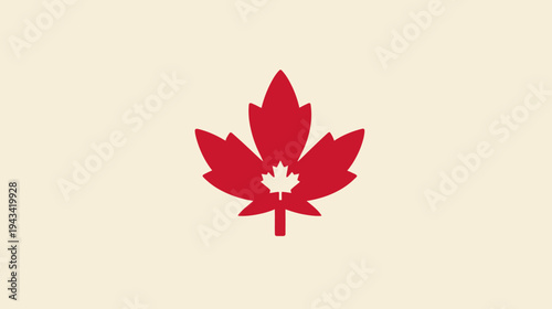 A centered red leaf with a smaller leaf inside, on a neutral cream-colored background