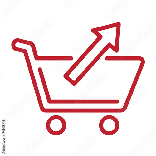 Shopping cart with an upward arrow symbolizing growth or increase in sales or shopping  online shopping concept