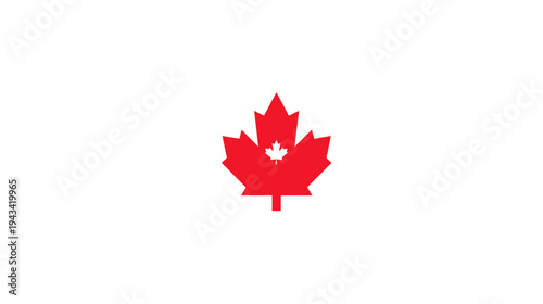 A geometric red maple leaf, centered on a white background, representing simplicity and focus