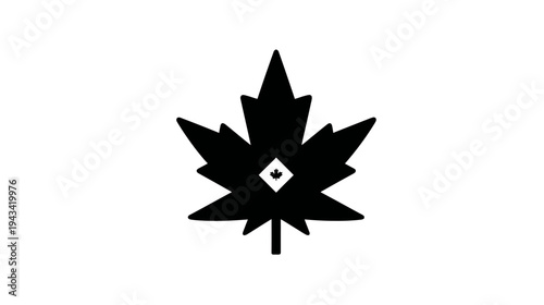 Bold black leaf design featuring a smaller leaf in the center. Pure white background
