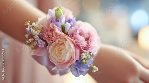Elegant wrist corsage with fresh flowers for prom night
