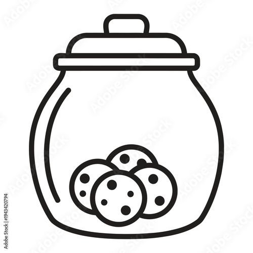 Line art illustration of a cookie jar filled with cookies, a symbol of homemade treats.