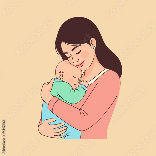 Mother holding sleeping baby tenderly, maternal love, family bond, peaceful moment