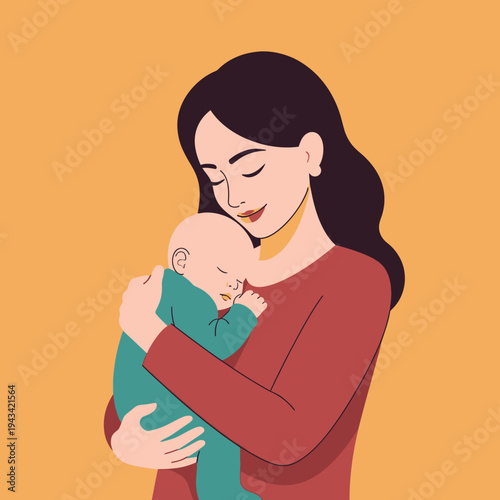 Mother holding sleeping baby in her arms, tender moment, love, care, motherhood