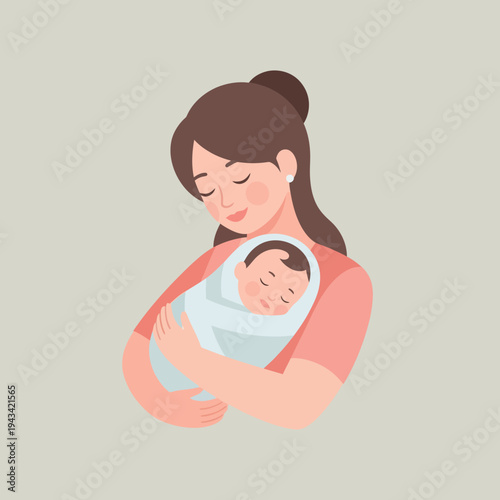Mother holding sleeping baby in her arms, tender moment, love, care, motherhood