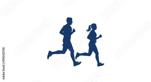 Vector illustration of two blue running silhouettes