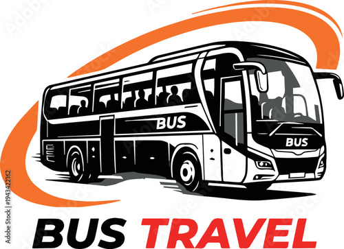 A logo featuring a double-decker bus with the words Bus Travel in bold font on a white background