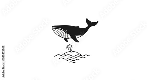 Whale jumping over tropical island waves.