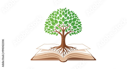 Tree growing out of an open book.