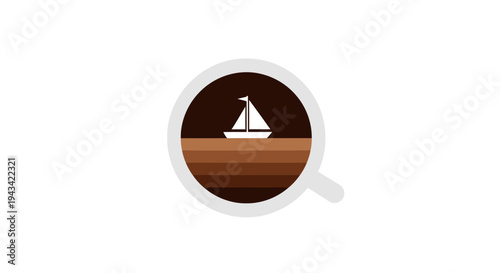 Magnifying glass with sailboat on water.