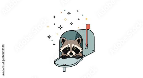 Raccoon peeking out of mailbox curiously.