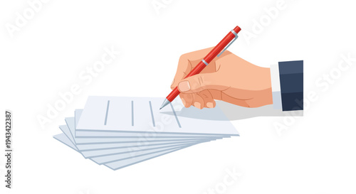 Hand holding pen signing documents.