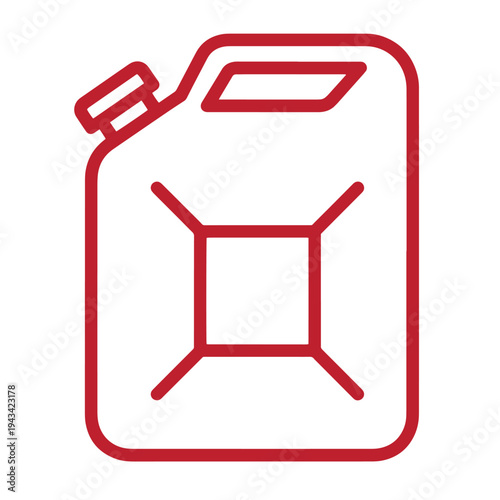 Red line drawing of a canister with handle and cap on transparent background