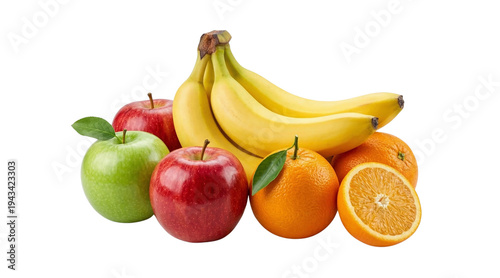 Foto A vibrant and refreshing assortment of ripe bananas, juicy red and green apples,