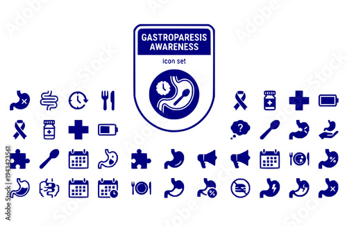 Gastroparesis Awareness Icon Set Digestive Disorder Stomach Paralysis Delayed Gastric Emptying Gastrointestinal Disease Vector Illustration