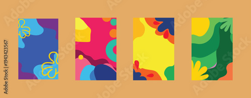 Vibrant abstract art with four colorful panels on a beige background