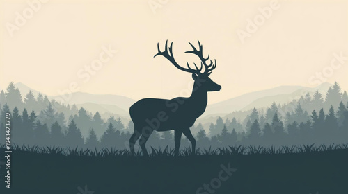 vector illustration of a deer silhouette nature background