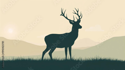 vector illustration of a deer silhouette nature background