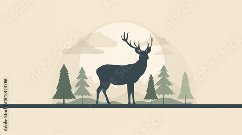 vector illustration of a deer silhouette nature background