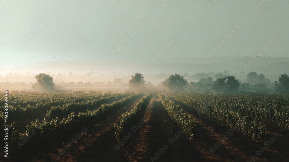 Fototapeta premium Misty Vineyard Sunrise