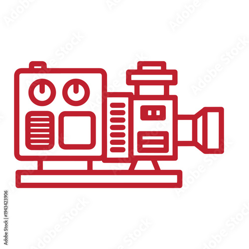 red line icon of old movie projector on white background  film camera device