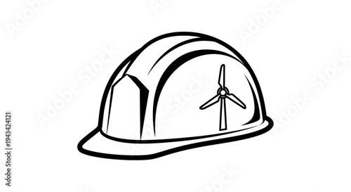 Hard hat with wind turbine symbol.