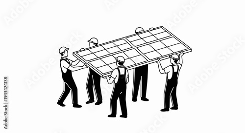 Four men carrying a large panel.