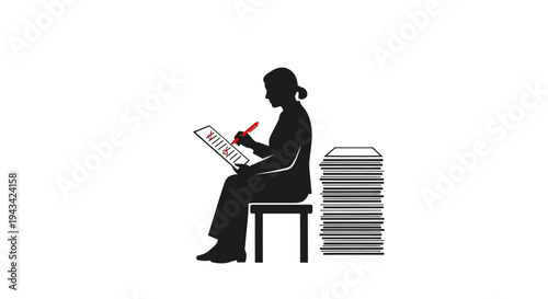 woman sitting and reading documents.