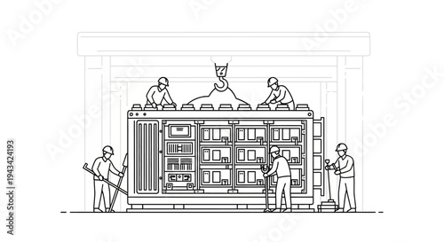 Workers Constructing Large Building Exterior.