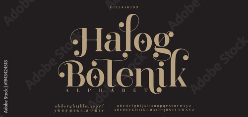 Halog Botenik Elegant Glamour awesome alphabet letters Font. Minimal modern urban fonts for logo, brand etc. Typography vector illustration