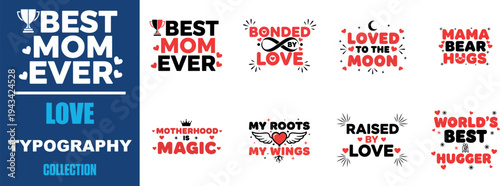 Mother's Day typography t-shirt designs, love quotes, mom phrases, t-shirt overlay effects, for apparel or gift, Isolated on transparent background, png