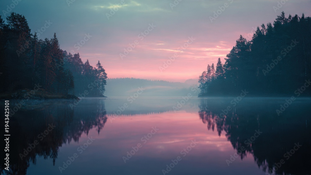 Obraz premium Serene Lake Reflection at Dusk