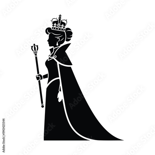 Elegant silhouette of a queen with a crown and scepter