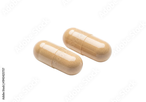 Two beige gelatin capsules displayed side by side