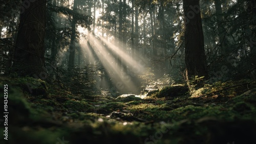Sunlight through forest trees