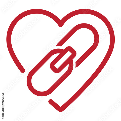 Red heart shaped paperclip icon symbolizing love and attachment in a simple graphic design