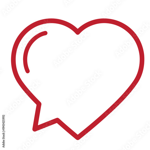 Red heart shaped speech bubble icon for love conversation and communication symbol