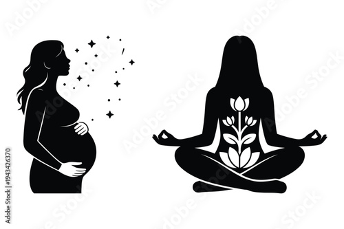 Pregnant woman meditating silhouette vector art