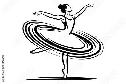 Ballerina dancing in tutu line art