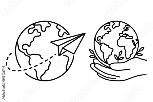 Global travel and eco-friendly planet icons