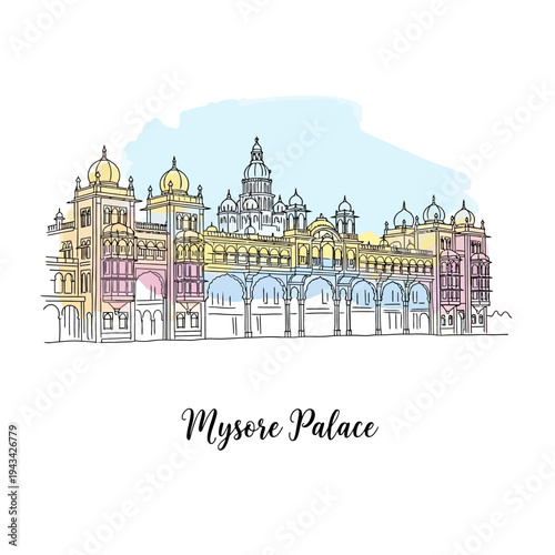 Mysore Palace architectural illustration in India.