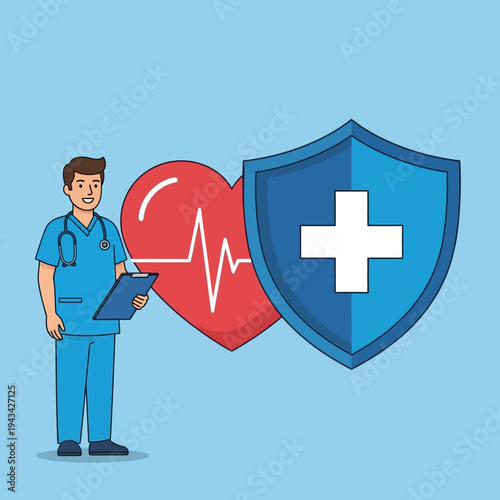 Doctor with Heart, Shield, and Stethoscope - Medical Protection and Healthcare Concept