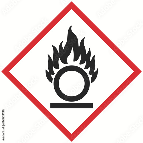 Oxidizing Substance Hazard Symbol GHS Pictogram with Flames and Circle 