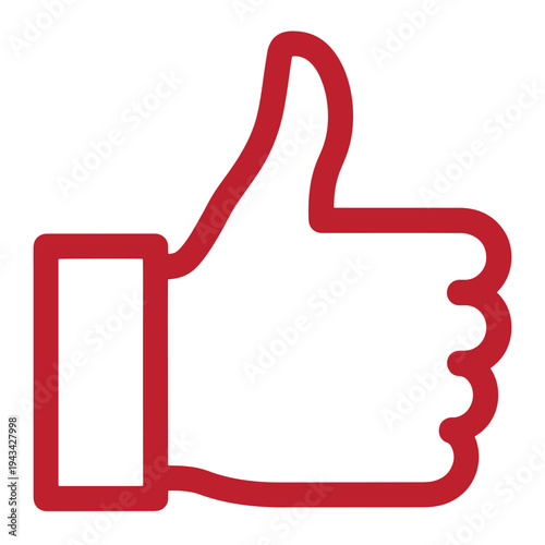 Red thumb up icon symbolizing approval and agreement in a simple graphic design element isolated on white background  a common sign of liking or confirmation