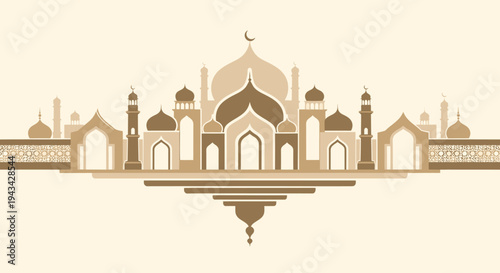 Islamic architecture silhouette with mosque domes.