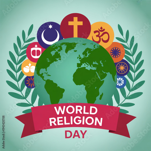 World Religion Day Illustration with Symbols.