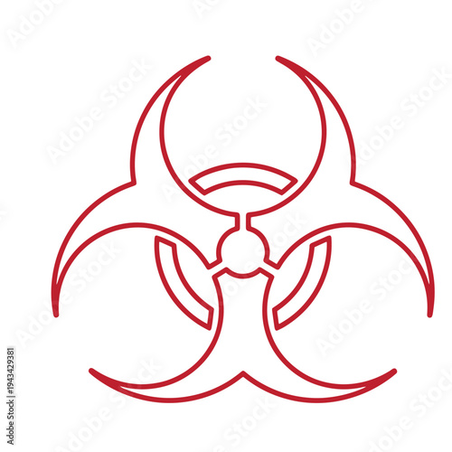 Biohazard symbol icon in red color on white background