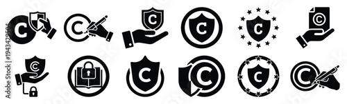 copyright protection icon set collection in silhouette vector style. Production icon collection vector illustration.
