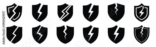 crisis shield icon set collection in silhouette vector style. Production icon collection vector illustration.